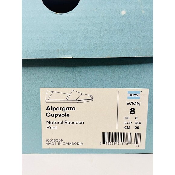 TOMS Women’s 8 Natural Raccoon Print Alpargata Cupsole Slip-On – NEW - Picture 13 of 14